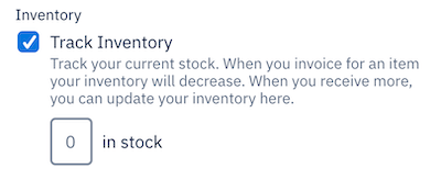 Checkbox next to track inventory with field to specify quantity of stock.