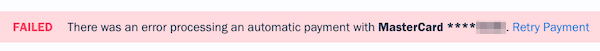 Retry payment link in failed status bar above the top of an invoice.
