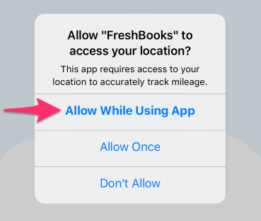 Allow while using app pop-up.