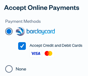 Barclaycard selected as payment method on Invoice.