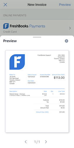 Invoice in preview mode.