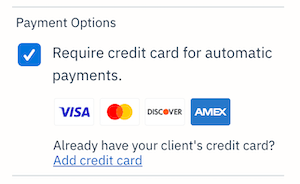 Require credit card for payment checkbox.