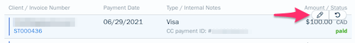 Quick actions bar with two buttons over a payment row.