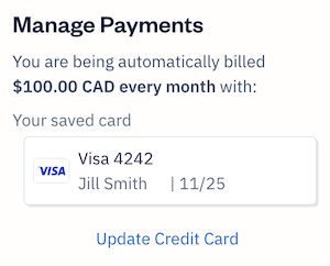 Update credit card link on saved card.