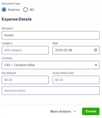 Scanned document open with with Expense fields to fill out.