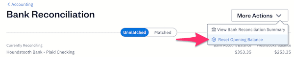 Reset opening balance button under More Actions.
