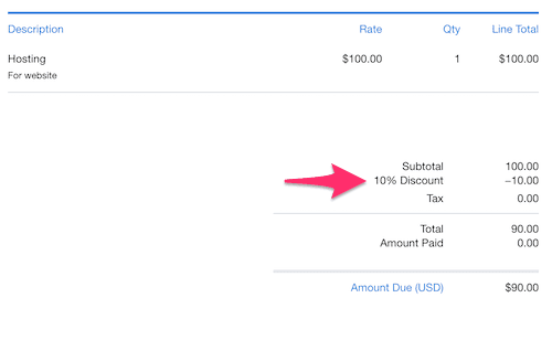 Discount balance at bottom of invoice.