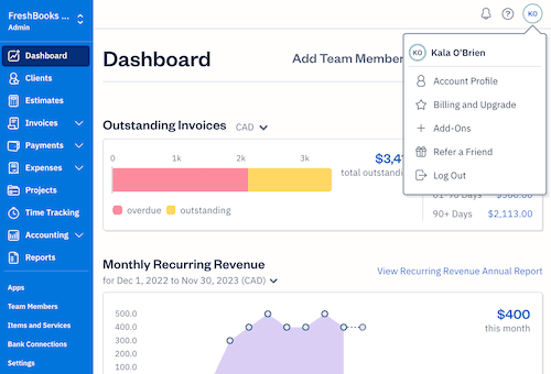 Navigation view as an Admin.