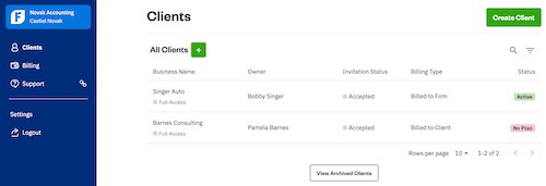 Navigation menu in Accountant Hub.