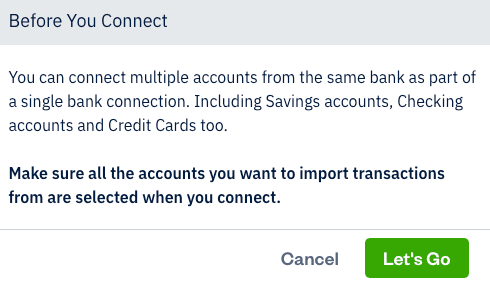 Before you connect message specifying to select accounts.