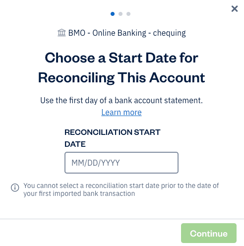 Choose start date with field for reconciliation start date.