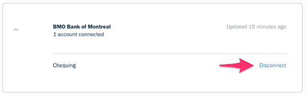 Disconnect link next to bank account.