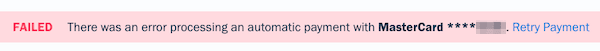 Retry payment link in failed status bar above the top of an invoice.