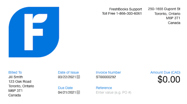 Top of invoice showing company and client details along with invoice number and dates.