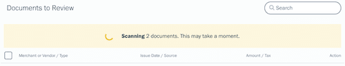 Scanning documents banner above list of uploads.
