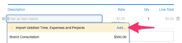 Import unnbilled time, expenses and project line item on invoice.