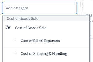 COGS header in dropdown of categories.