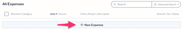 New Expense button above list of expenses.