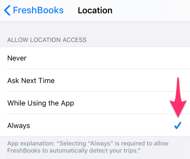 Location settings set to Always.