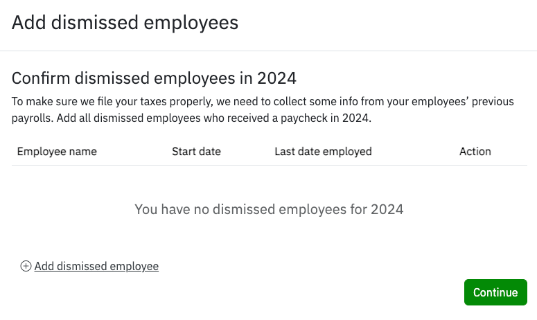 Dismissed employees section with option to add employees.