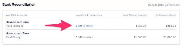 Link indicating number of transactions left to match.