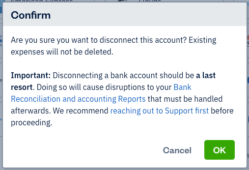 Disconnect warning with ok button.