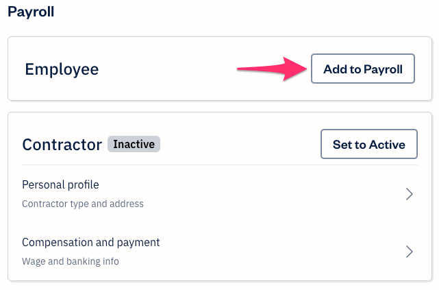 Add to payroll button for employee option.