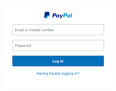 PayPal login page.