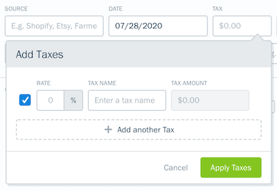 Example of tax fields to fill out for other income entry.
