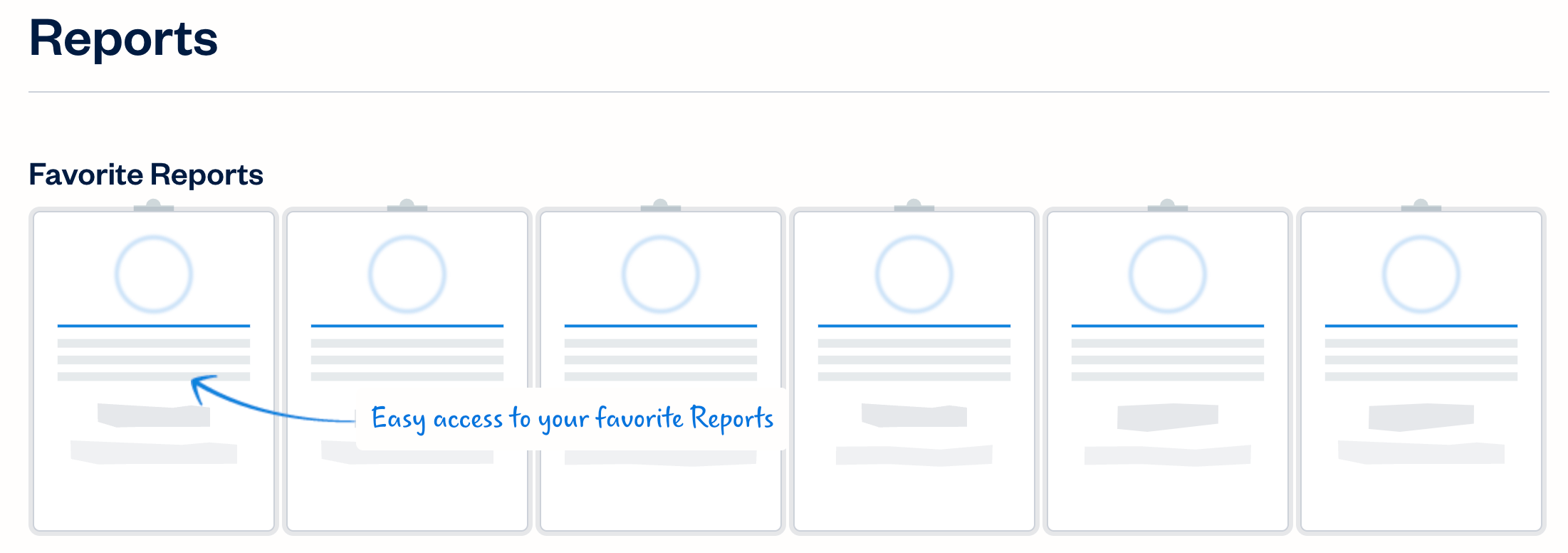 Favorite reports section with 6 empty slots for reports to be added to.
