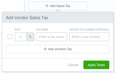 Example of tax fields to fill out for vendor profile.