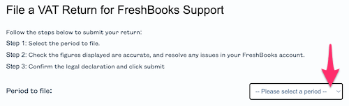 Submit a return section with dropdown showing period to file options.