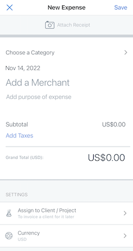 New expense with fields and details to add.