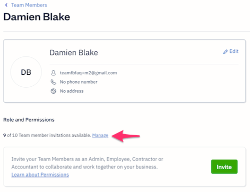 9 out of 10 invitations available next to invite button on team member profile.