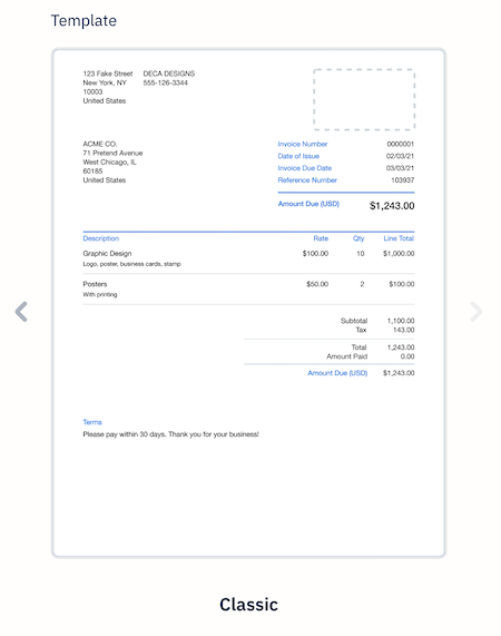 Invoice with classic template layout applied.