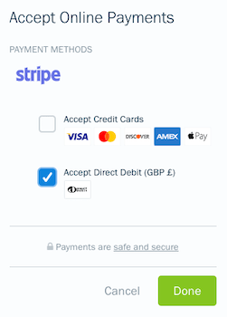 Checkbox checked off next to accept direct debit.