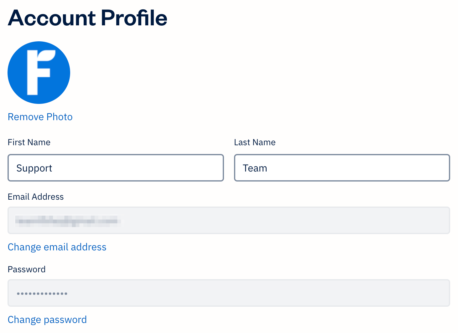 Account section with fields to fill out.