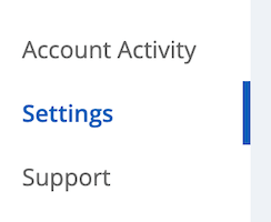 Settings section selected in WePay account.