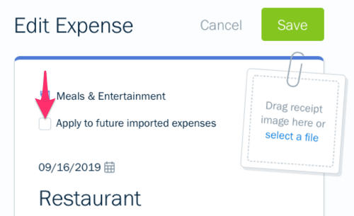 Automatically categorize expense checkbox on expense.