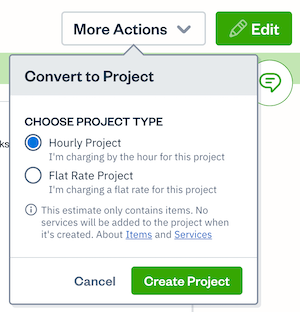 Choose project type with two options - hourly or flat rate project.
