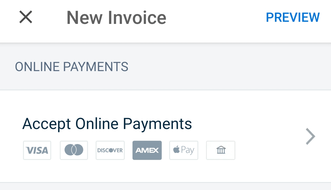 Accept online payments button at top of invoice.