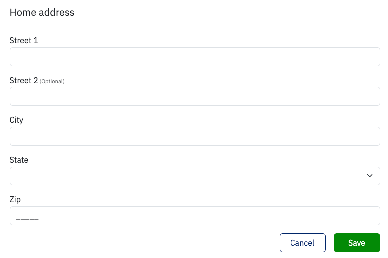 Fields to fill out for dismissed employee's address.