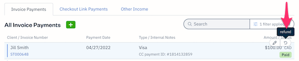 Refund button above a payment.