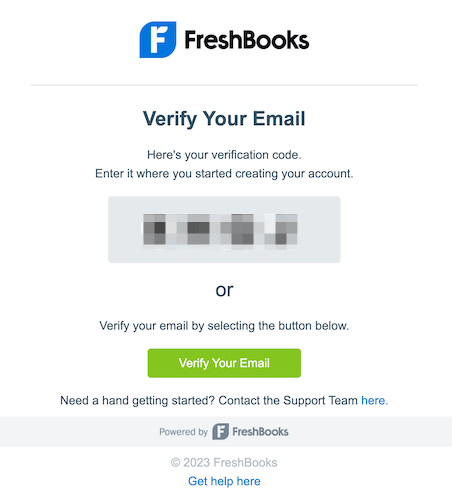 Email with verification code and verify your email button.