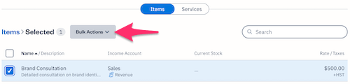Bulk Actions button above item with checked off box next to it.