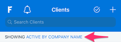 Showing bar above list of Clients.