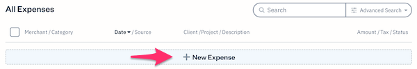 New Expense button above list of expenses.