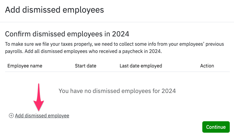 Add dismissed employees link selected.