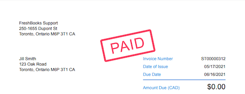 Invoice as a pdf with paid stamp at the top.
