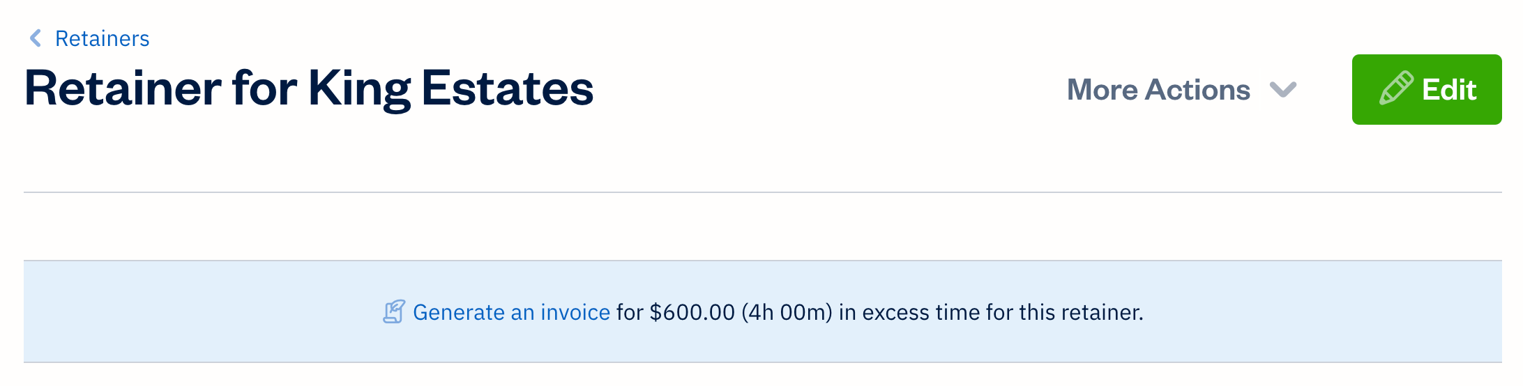 Link to generate an invoice for excess time.